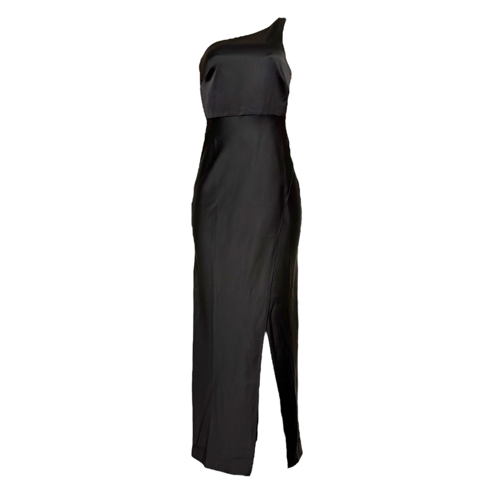 BHLDN Elegant Black One-Shoulder Maxi Dress